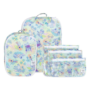 Bumkins The Outfit Organizer Essential 5-Piece Set: Aloha Stitch includes 5 pastel waterproof bags with tropical Stitch illustrations.